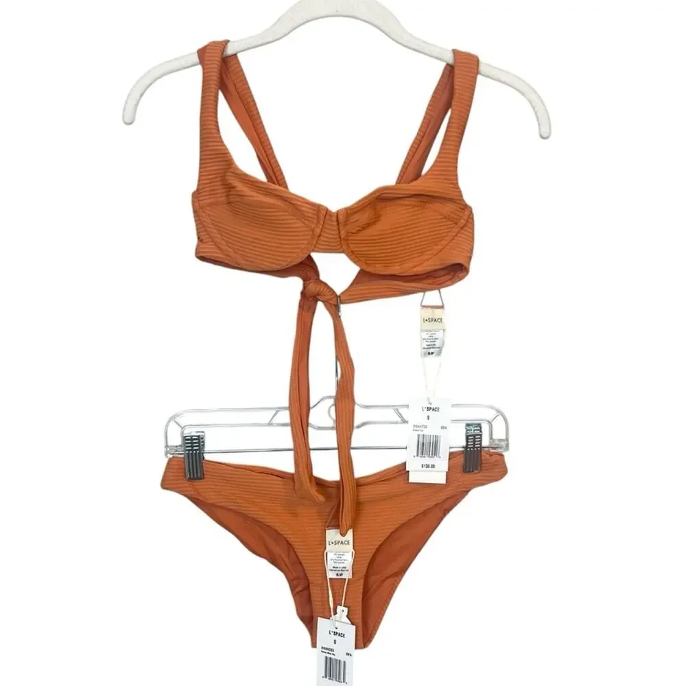 NWT l*space Nikita Top + Sandy Bottom Bikini SET in Sienna sz S Ribbed Eco Chic
